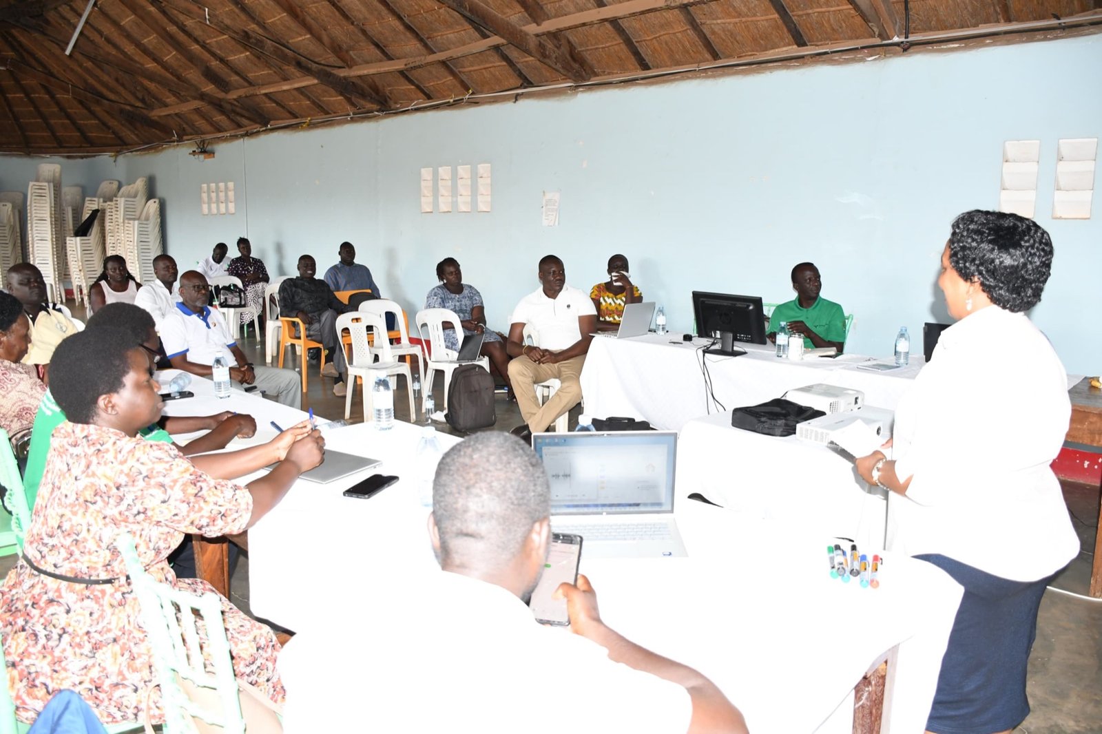 A facilitator addresses participants during the ADEFO-MAP2 digital agriculture engagement in Soroti